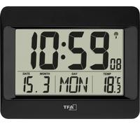 Horloge murale TFA Dostmann 60.4519.01 radiopiloté(e) 21.5 mm x 2.6 mm x 16 mm noir grand écran