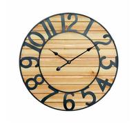 Horloge Murale - Thinia Home - Ø60cm - Noir/Bois Clair - Style Scandinave - Super Silencieuse