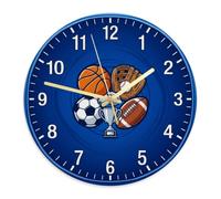 Horloge murale trophée, style sportif, ballon de basket-ball, sport, bleu, sans tic-tac, horloge murale pour salon, salle de bain, couloir, entrée, décoration 39 x 29 cm