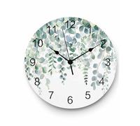 Horloge murale verte sauge en PVC silencieuse, sans tic-tac, fonctionne à piles, horloge ronde décorative pour la maison, le salon, la cuisine, la chambre, le bureau, l'école, 30,5 cm