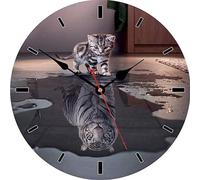 Horloge murale VIKMARI silencieuse (sans tic-tac) - Motif « Cheval au galop » : horloge murale de cuisine de qualité, à quartz, fonctionnant sur piles, ronde, 14 pouces, avec motif « Chat et tigre »