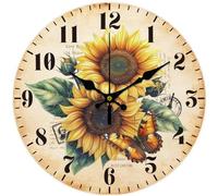 Horloge murale vintage à motif de tournesols, 12 pouces, à piles, design discret, décorative