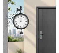 Horloge murale vintage « Coq » - horloge analogique double face - silencieuse, sans tic-tac - 20 cm - chiffres romains - métal et verre - à piles - noire