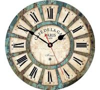 Horloge murale vintage de 30 cm, en bois, style français, horloge murale décorative silencieuse fonctionnant à piles, pour le salon, la cuisine, la chambre, la salle de bains ou le bureau