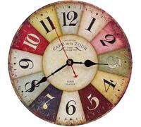 Horloge Murale Vintage en Bois Pendule Silencieuse Cadran Rtro Rond Dcoration pour Salon et Bureau 12in PZCC