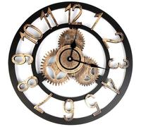 Horloge murale vintage - PZCC - 40 cm - Chiffres romains 3D - Or - Style rétro - Panneau haute densité