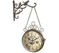 Horloge murale vintage - Virex® - Grands chiffres des deux côtés - Effet antique - Bronze/Rouge - Silencieuse