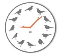Horloge murale Vogelstimmenuhr UltraFlat, gris, 34 cm, avec 12 chants d'oiseaux locaux