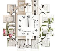 Horloge murale Vrygle Kristall, grande et moderne : horloges décoratives 60 × 60, horloges murales de luxe pour le salon, design silencieux, chiffres romains, argent