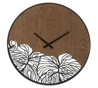 Horloge murale Wood Leaf en bois et fer avec décor feuille