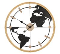 Horloge murale World New avec mappemonde en fer et bois