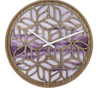 Horloge murale Yogi, violette, en bois, motif floral, 40 cm, silencieuse
