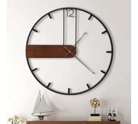 Horloge murale Yumyolk, grande horloge murale sans tic-tac, horloge murale moderne en bois, brun foncé, 60 cm, style vintage-rétro, salon de style cottage