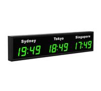 Horloge numérique à fuseaux horaires multiples Green-3City | Luminosité réglable,télécommande,choix de couleurs LED (rouge, vert ou bleu),pour les réceptions d'hôtels et les bureaux