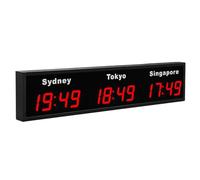 Horloge numérique à fuseaux horaires multiples Red-3City | Luminosité réglable,télécommande,choix de couleurs LED (rouge, vert ou bleu),pour les réceptions d'hôtels et les bureaux