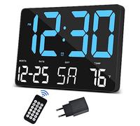 Horloge numérique à Grand Affichage,Calendrier numérique de 29.2 cm avec télécommande sans Fil,Horloge Murale surdimensionnée à Del avec Date de température,12/24 h,l'école,Mot Noir,avec Adaptateur