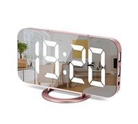 Horloge numérique à Grand écran,Réveil électrique LED,Surface Miroir pour Maquillage avec Mode d'intensité,3 Niveaux de luminosité,Double Ports USB,Décoration Moderne pour la Chambre-Or Rose