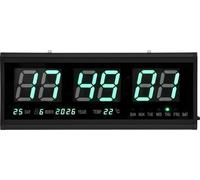 Horloge numérique à LED - Horloge murale - 48 × 19 cm - Silencieuse - Atténuation automatique - Heure/date/température - Alimentation secteur 220 V - Design triangulaire - Vert