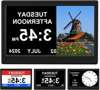 Horloge numérique - Calendrier horloger pour personnes âgées - Rappel de médicaments - Écran extra large - 10,1 pouces - Blanc