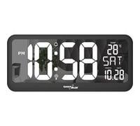 GreenBlue GB214 Horloge numérique avec capteur de température 37x17 cm Grande horloge murale Alarme Écran LED à poser sur une table ou à accrocher au mur Alimentation par bloc d'alimentation ou piles