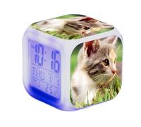 Horloge numérique LED colorée pour Chat - Réveil Mignon en Forme de Cube pour Les Amoureux des Chats | Horloge de Bureau multifonctionnelle pour Enfant, idéale pour la décoration de la Salle