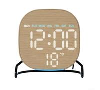 Horloge numérique LED en bois avec lumière ambiante, réveil électronique pour table de chevet, bureau, affichage multifonction, luminosité réglable, jaune carré