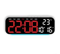 Horloge Numérique LED Grand Écran avec Température Heure Date - Veilleuse 7 Couleurs et 4 Niveaux de Luminosité pour Salon - pour réveil Multifonction Design Élégant 23.9cm(G)