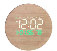 Horloge numérique LED ronde en bois avec télécommande Blanc 26 cm | Configuration de la télécommande, affiche l'heure, la date et le jour pour la température, niveaux de luminosité réglables