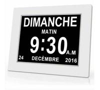 Horloge numérique One pièce 7 pouces, Affichage clair date et heure, Conçue pour Alzheimer, Design blanc élégant, 204 x 143 x 24 mm