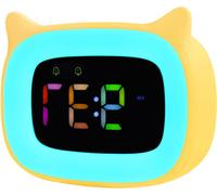 Horloge numérique pour enfants - Lampe de chevet avec réveil - Décoration de chambre d'enfant - Lampe de chevet avec 8 couleurs - Rechargeable - Jaune