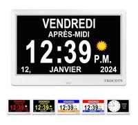 Horloge numérique pour seniors - Grand écran 10 pouces - Affichage du calendrier - Icônes soleil et lune