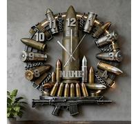 Horloge personnalisée à balles de pistolet en décor mural, horloge personnalisée avec nom, décoration murale en forme de balles de pistolet 2D pour la maison, chambre à coucher, salon, cadeaux de Noël
