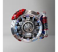 Horloge personnalisée Certykllp sur le thème de l'amortisseur de choc de roue de course pour décoration de salon, chambre, bureau - Impression 2D personnalisée - Horloge murale moteur automobile pour