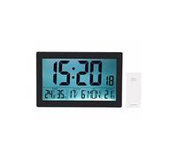 : Horloge radio-pilotée XL avec thermo-hygromètre et capteur extérieur - Noir