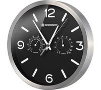 Horloge radiocommandée avec mouvement radio silencieux, boîtier en acier inoxydable et affichage de la température et de l'humidité, noir, 250 x 250 mm