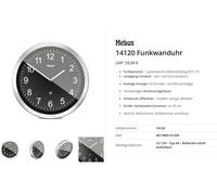 Horloge radiopilotée Mebus 14120 radiopiloté(e) 45 cm aluminium mécanisme d'horloge silencieux