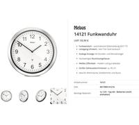 Mebus Horloge radiopilotée 14121 – 45 cm aluminium – cadran blanc – mécanisme silencieux