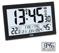 Horloge radiopilotée numérique - Affichage XL 19,3 x 10,9 cm - Thermomètre et hygromètre - Calendrier et jour de la semaine - Noir - Pour table, bureau et chevet