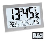 Horloge radiopilotée numérique avec Grand écran XL Calendrier thermomètre et hygromètre Horloge Murale Argent argen HORLOGE