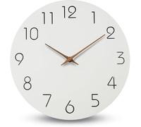 Horloge ronde en bois, silencieuse, à piles, horloge murale en bois, facile à lire, horloge murale pour le salon, la chambre à coucher, la chambre d'enfant, le bureau, l'école (blanche, 30 cm)
