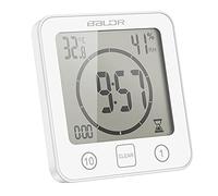 Horloge Salle de Bain, Horloge de Douche Contrôle Tactile étanche Réveils | Horloge Numerique LCD, Thermomètre Hygromètre, Minuterie de Compte à Rebours, Alimenté par Pile, pour Maquillage Cuisine
