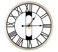 Horloge Silencieuse Ajourée à Chiffres Romains Effet Bois et Métal Noir Ø70cm - GHIVA