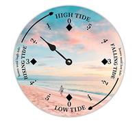 Horloge Vintage en Bois pour Marée de Plage, Océan, Vague, Coucher de Soleil, Côte - Marée Haute et Basse - pour Maison, Chalet, Hôtel, Camping - 25,4 cm