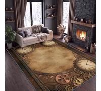 horloges à chiffres romains Tapis de Salon 80 x 150 cm Style Steampunk Lavable en Machine, Dos Antidérapant Poil Ras engrenages de machines industrielles, Facile Entretien pour Chambre Entrée Couloir