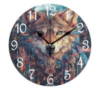 Horloges Colorful Wolf Moon Dream Catcher Feathers Horloges Murales 25CM