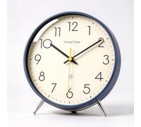 Horloges de table rondes modernes de 20,3 cm sans tic-tac pour chambres à | Horloge de table décorative silencieuse rétro facile à lire, horloge de table analogique alimentée par piles pour salon (bleu