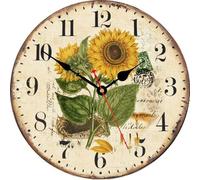 Horloges murales à cadran décalé vers l'arrière avec cadre en bois, 20 cm, motif de fleurs estivales, horloge décorative à piles pour le salon, le bureau, l'école ou le bar