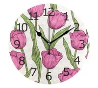 Horloges Ronde Pendules Murales sans Tic-Tac Pendule Murale pour Bureau Salon Chambre 25cm Joli Dessin Romantique De Tulipes Roses