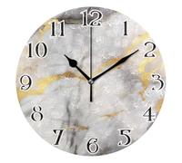 Horloges sans Tic-Tac Pendule Murale Moderne Pendules Murales pour Cuisine Salon L'École 25cm Marbre Gris Or Fluide