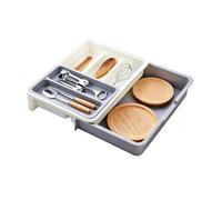 HornTide Bac à tiroirs 3-en-1 Ensemble de rangement extensible pour rangement Porte-vaisselle en plastique pour la réception de couverts et plus - Gris